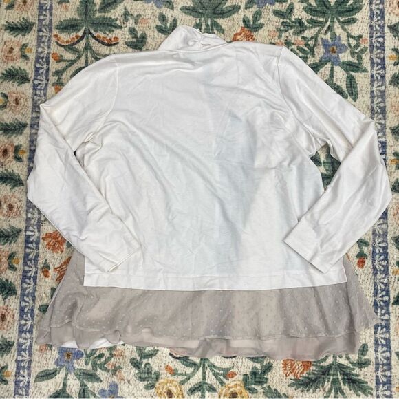 LOGO Lounge knit cardigan layered hem open front pockets size large white - Picture 6 of 6